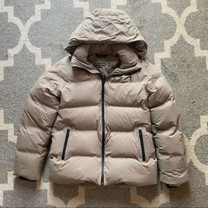 Aritzia Tna Super Puff₂O Rainstop Waterproof Puffer Jacket Coat in Modern Taupe